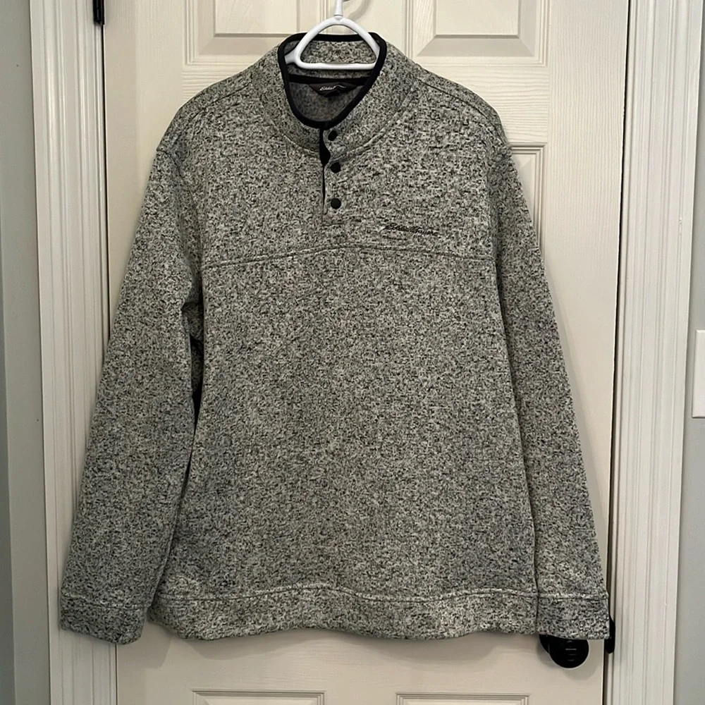 Eddie Bauer Men’s Gray Radiator Fleece Snap Mock‎ Pullover Size Extra Large